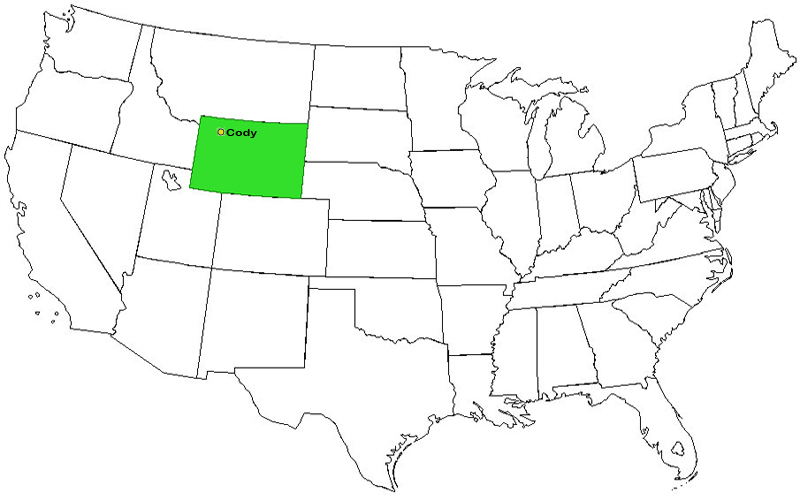 USA Map indicating the state of Wyoming